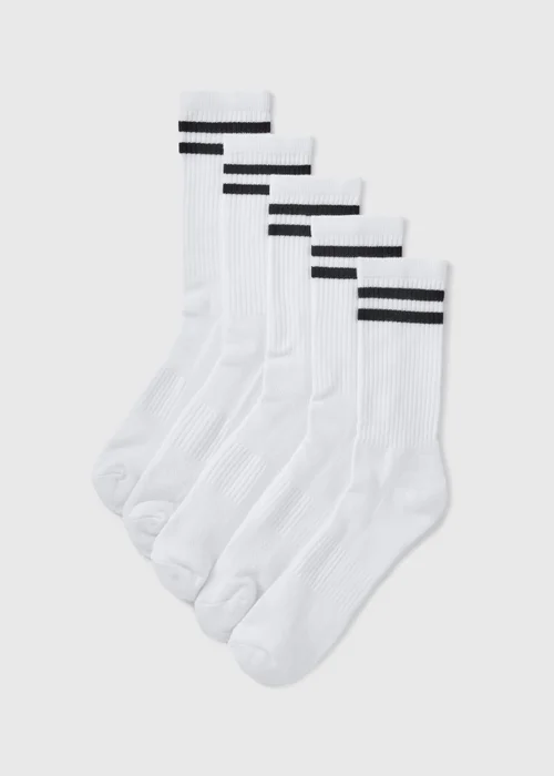 5 Pack White Sports Socks - 6-8.5 Image 1
