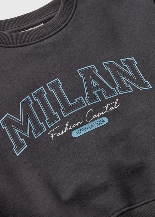Girls Charcoal MILAN Slogan Sweatshirt (7-15yrs) - 7 Yrs Image 2