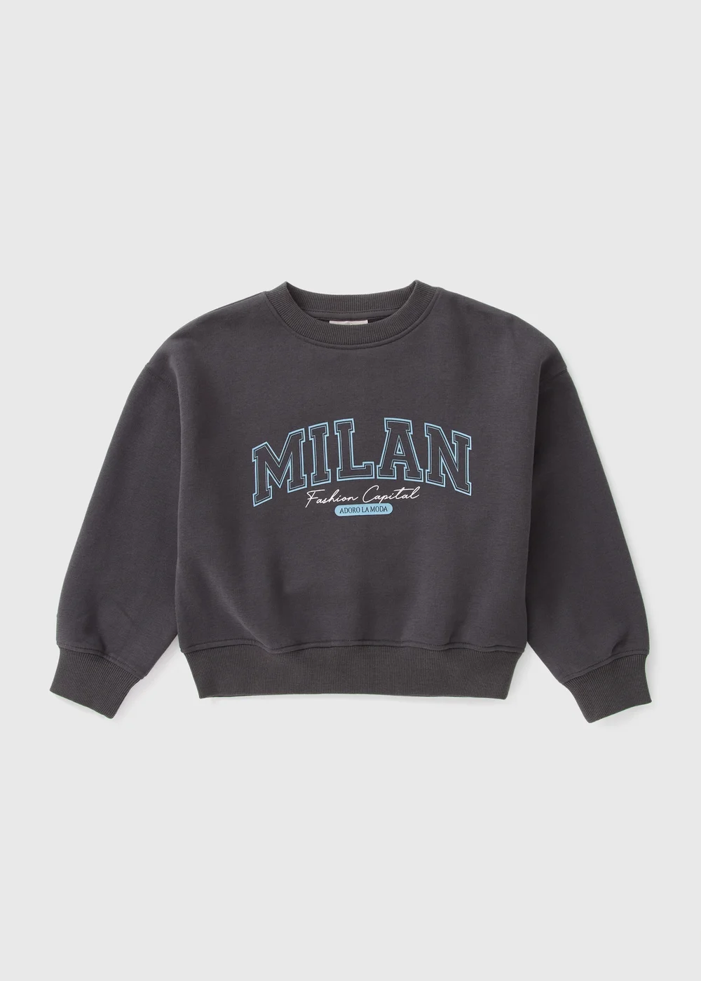 Girls Charcoal MILAN Slogan Sweatshirt (7-15yrs) - 7 Yrs Image 1