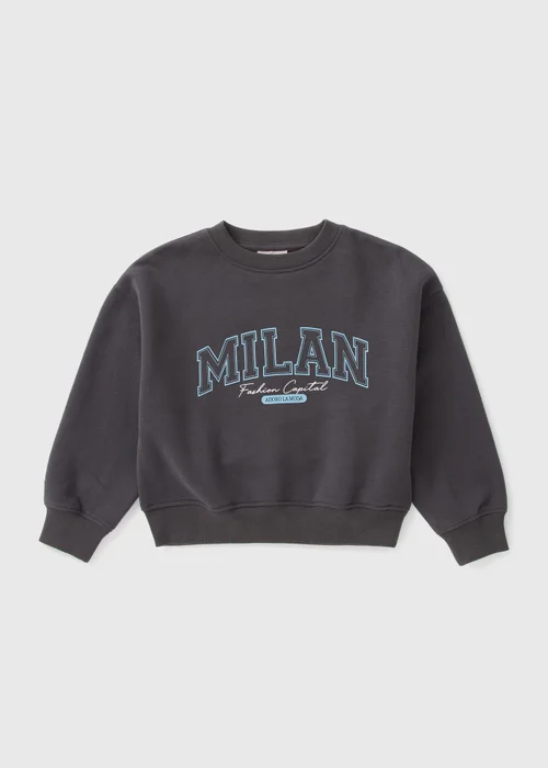 Girls Charcoal MILAN Slogan Sweatshirt (7-15yrs) - 7 Yrs Image 1