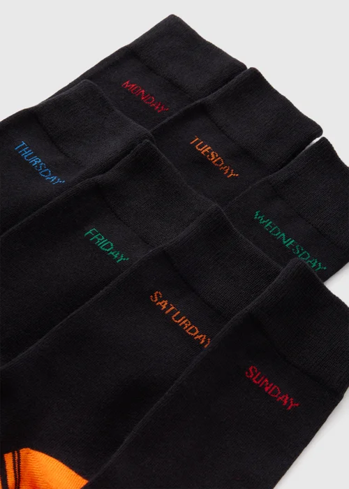 7 Pack Black Days Of The Week Socks - 6-8.5 Image 2