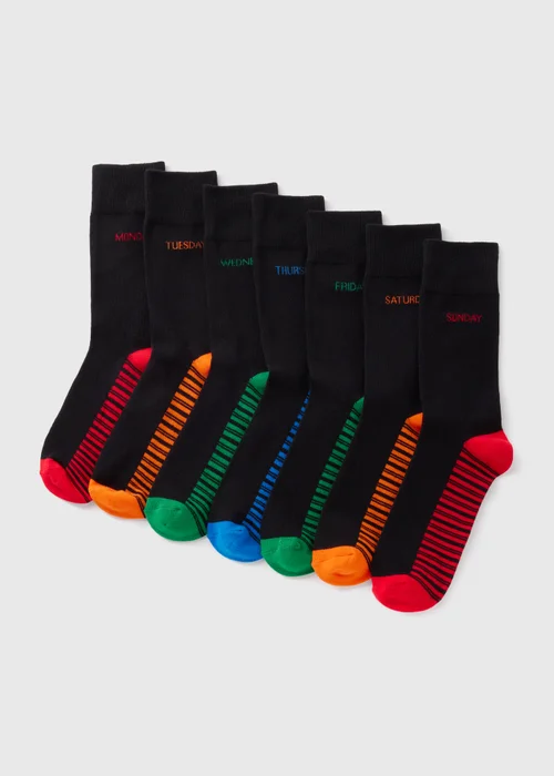 7 Pack Black Days Of The Week Socks - 6-8.5 Image 1