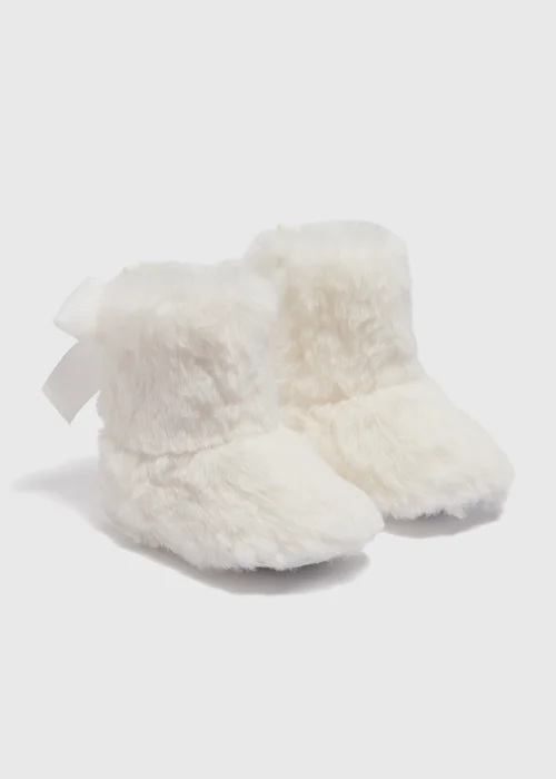 Baby Cream Faux Fur Slippers (6-18mths) - 0-3 months Image 1