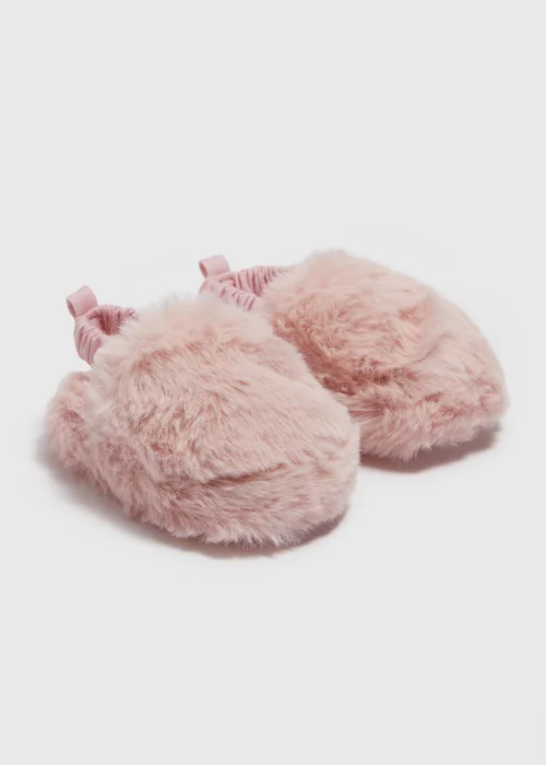 Baby Pink Fur Slippers (Newborn-18mths) - 0-3 months Image 1