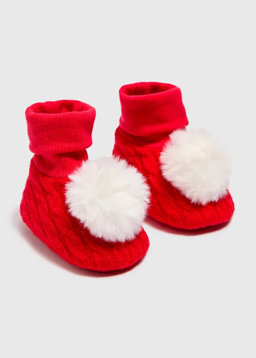 Red Baby Pom Pom Sock Boot (6-18mths) - 0-3 months Image 1