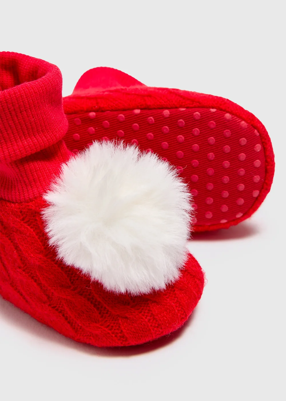 Red Baby Pom Pom Sock Boot (6-18mths) - 0-3 months Image 2