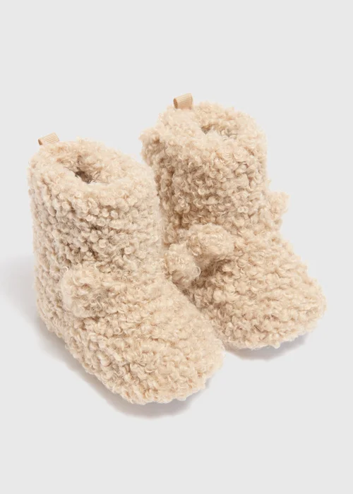 Baby Brown Soft Sole Borg Boots (Newborn-18mths) - Age 0 - 3 Months Image 1