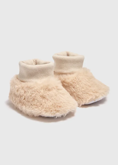 Baby Beige Faux Fur Sock Boots (Newborn-18mths) - Age 0 - 3 Months Image 1