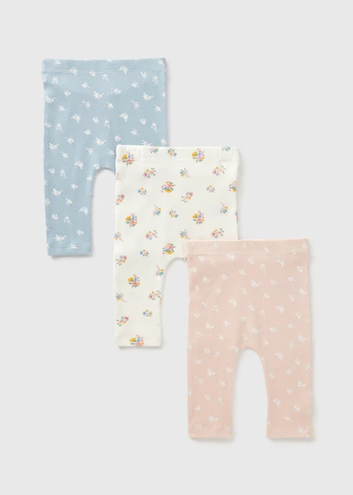 3 Pack Baby Cream Floral Leggings (Newborn-23mths) - 9-12 months Image 1