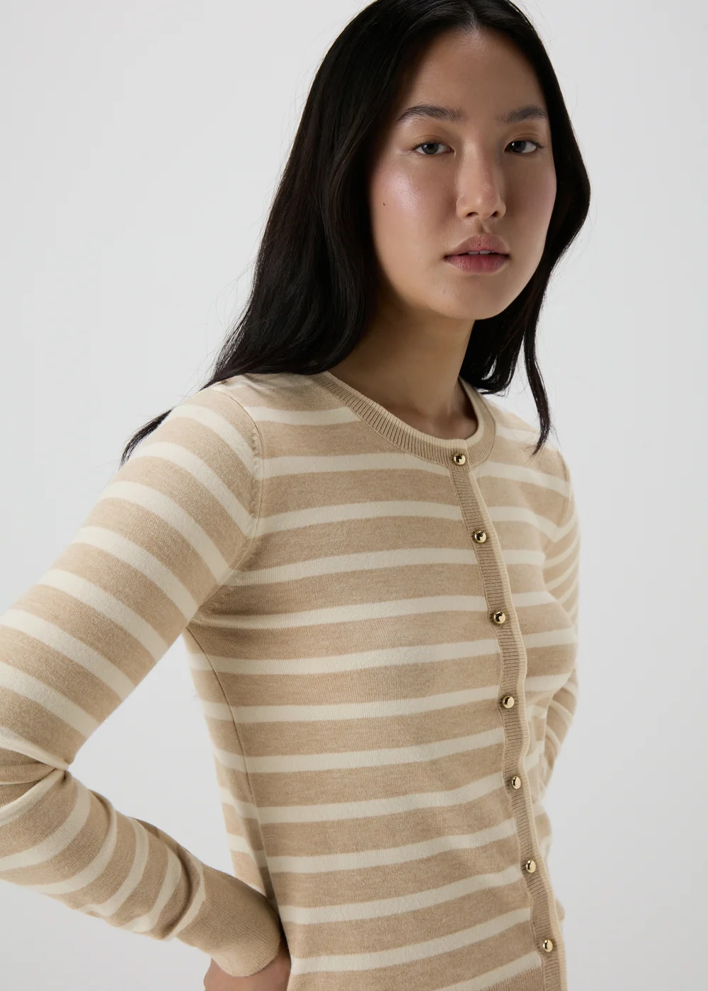 Et Vous White Stripe Button Through Cardigan - 8 Image 3