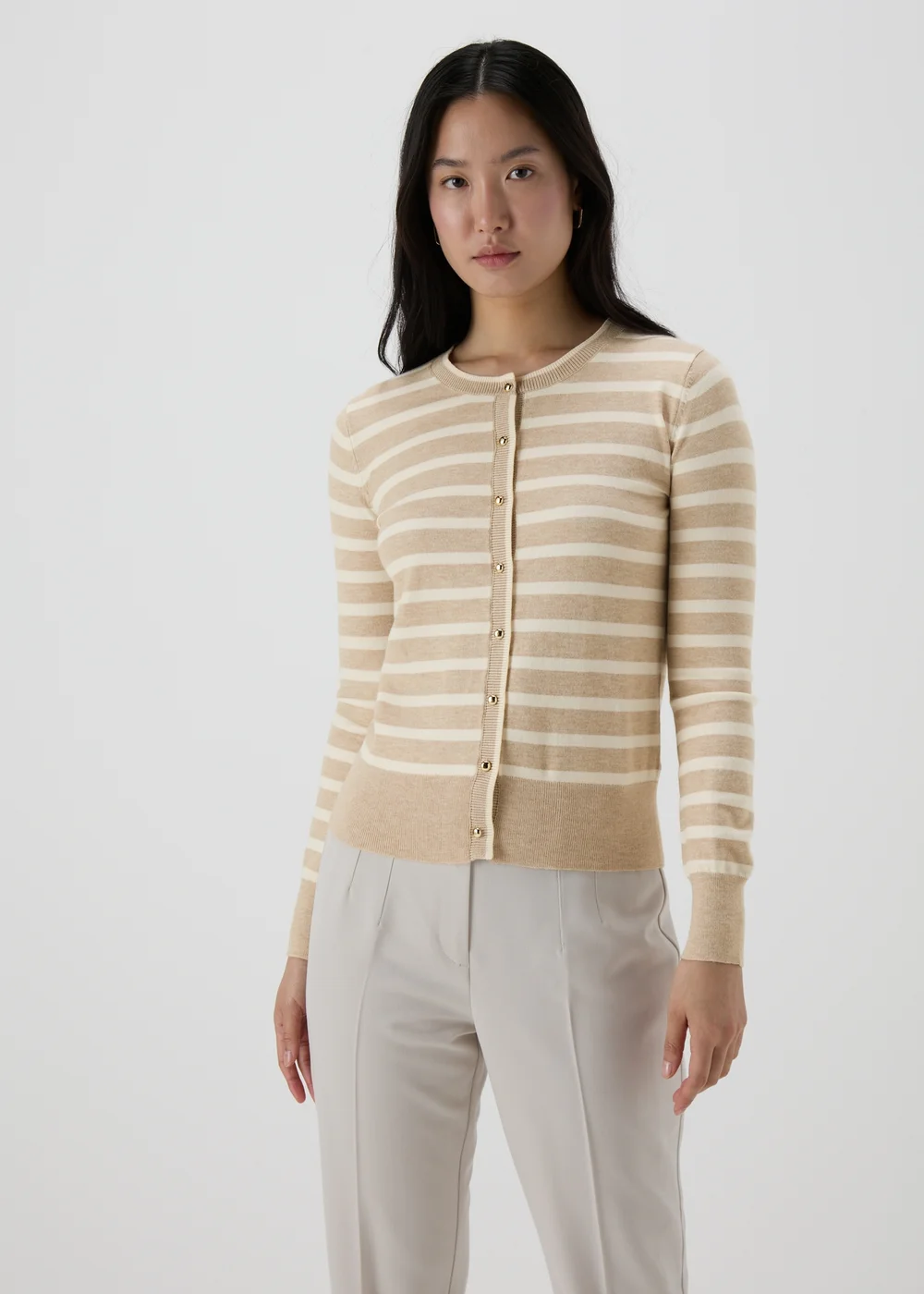 Et Vous Beige Stripe Button Through Cardigan - 8 Image 1