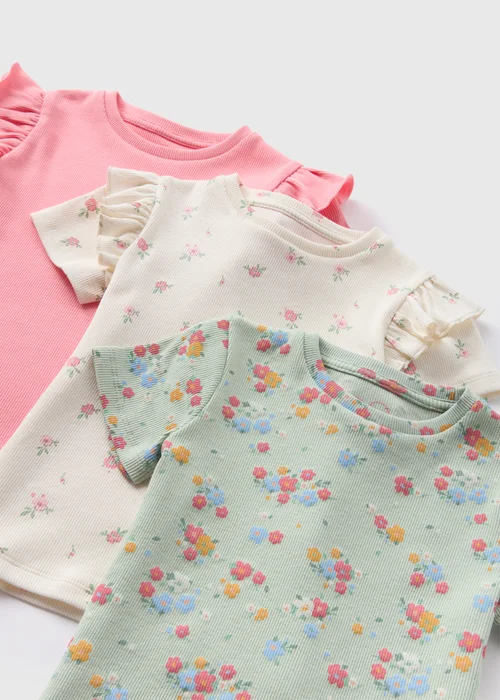 3 Pack Girls Pink Floral T-Shirts (1-7yrs) - 2-3 Yrs Image 2