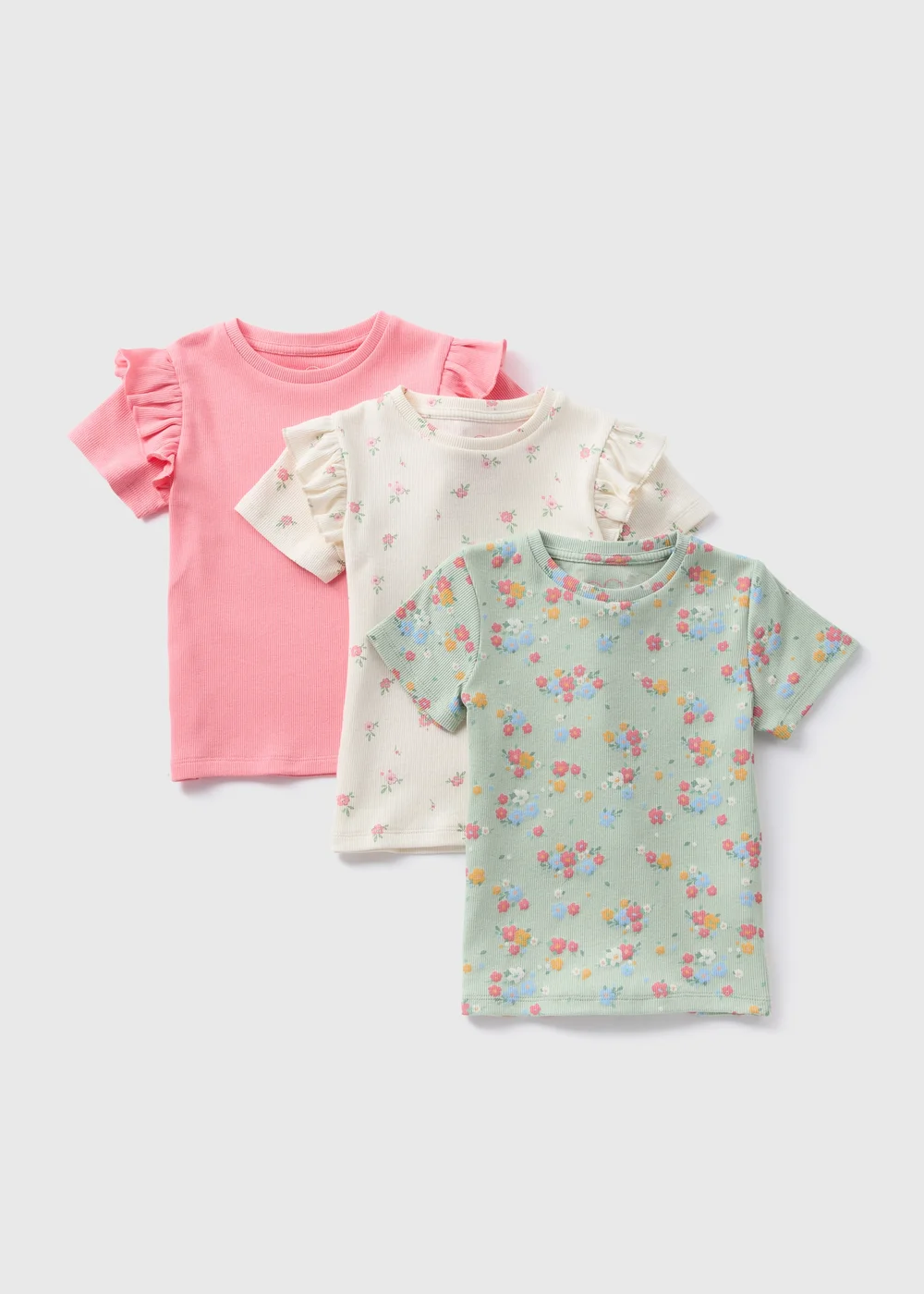 3 Pack Girls Pink Floral T-Shirts (1-7yrs) - 2-3 Yrs Image 1