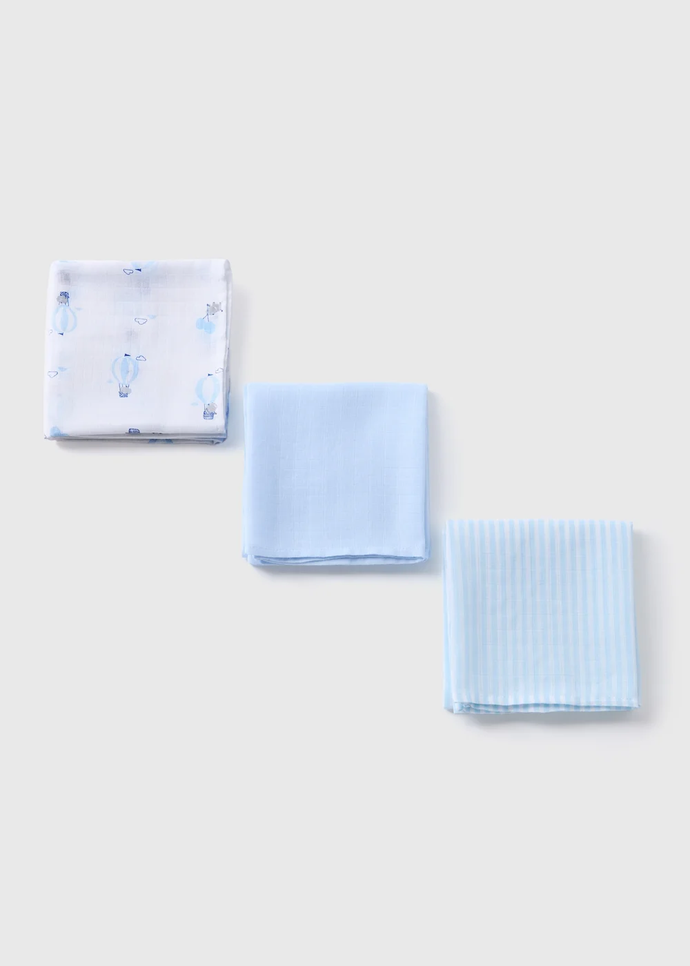 3 Pack Baby Blue Muslin Cloths - One Size Image 2