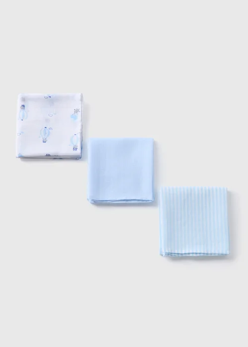 3 Pack Baby Blue Muslin Cloths - One Size Image 2