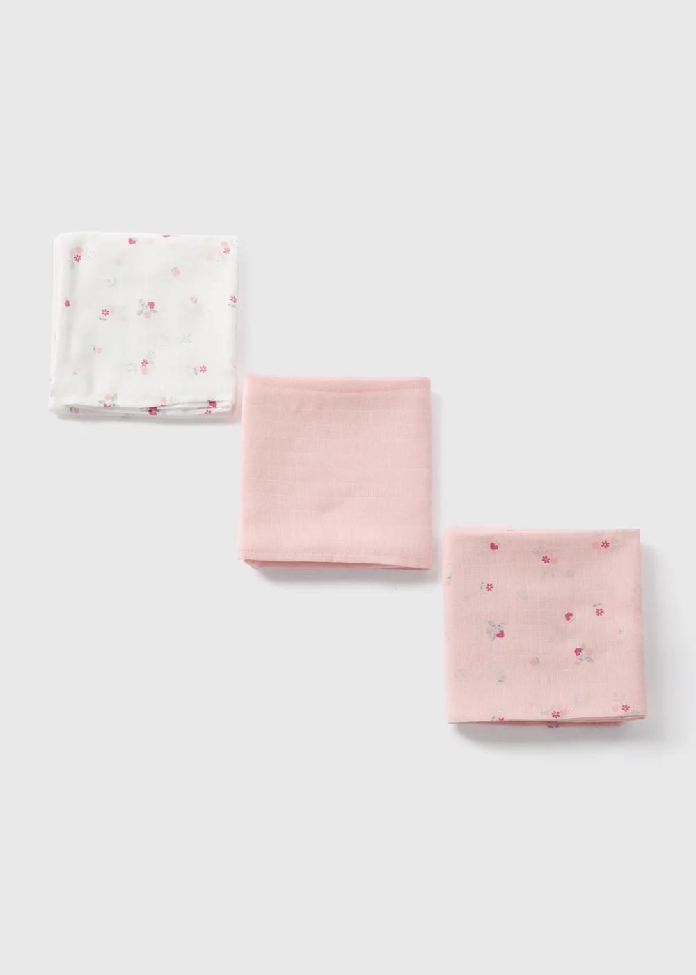 3 Pack Baby Pink Floral Muslin Squares - One Size Image 2