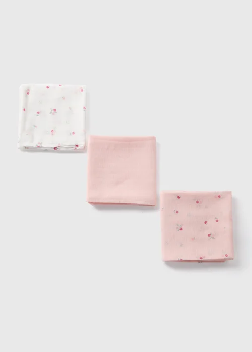 3 Pack Baby Pink Floral Muslin Squares - One Size Image 2
