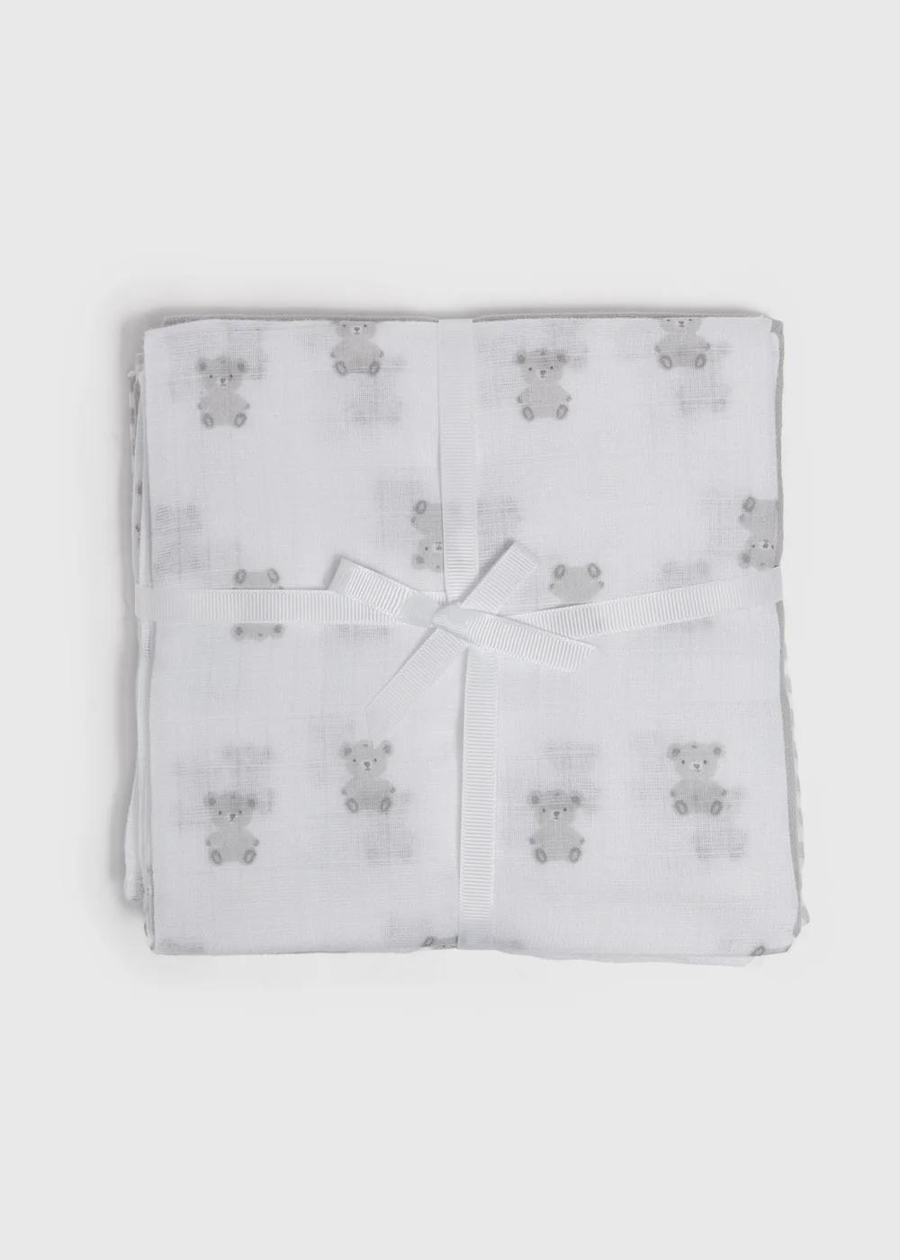3 Pack Baby Grey Bear Muslin Cloths - One Size Image 1