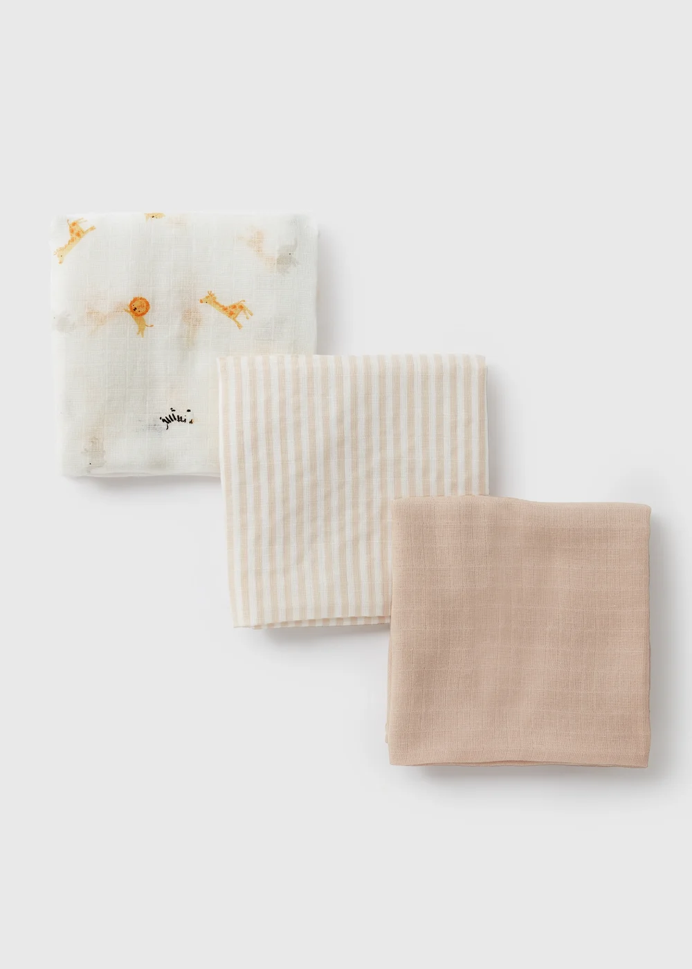 3 Pack Baby Cream Safari Muslin Cloths - One Size Image 2
