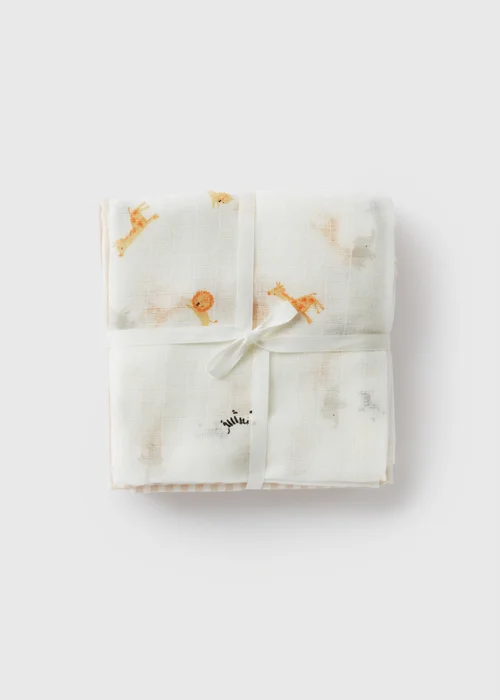 3 Pack Baby Cream Safari Muslin Cloths - One Size Image 1