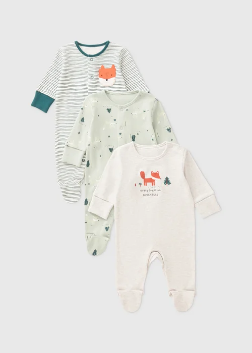 3 Pack Green Fox Sleepsuits - Age 0 - 3 Months Image 1