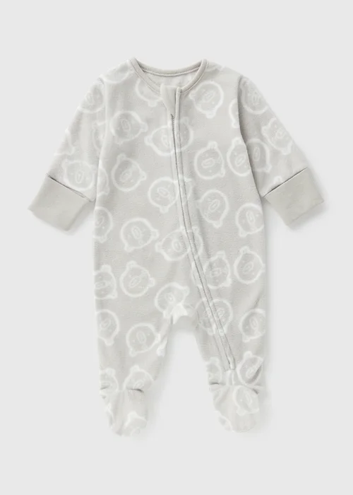 Baby Grey Bear Fleece Sleepsuit (Newborn-18mths) - Age 0 - 3 Months Image 1
