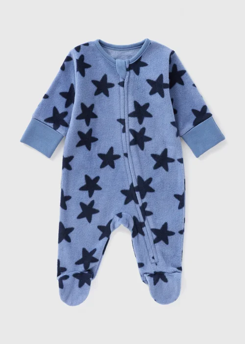 Baby Blue Star Fleece Sleepsuit (Newborn-18mths) - Age 0 - 3 Months Image 1