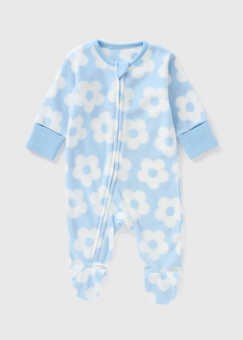 Baby Blue Flower Fleece Sleepsuit (Newborn-18mths) - Age 0 - 3 Months Image 1