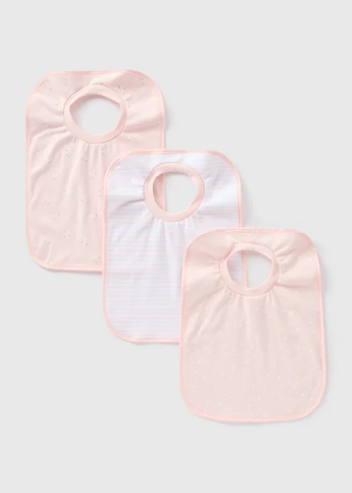 3 Pack Baby Pink Patterned Bibs - One Size Image 1