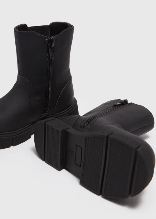 Girls Black Mid Calf Chelsea Boots (Younger 4-9) - Size 4 Infants Image 2