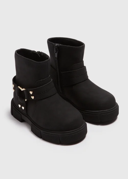 Girls Black Buckle Biker Boots (Younger 4-12) - Size 4 Infants Image 1