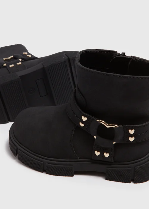 Girls Black Buckle Biker Boots (Younger 4-12) - Size 4 Infants Image 2