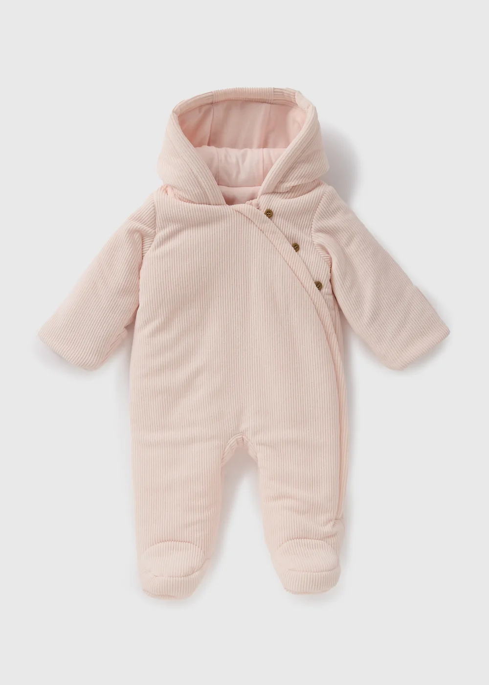 Baby Pink Velour Ribbed Pramsuit (Newborn-18mths) - 0-3 months Image 1