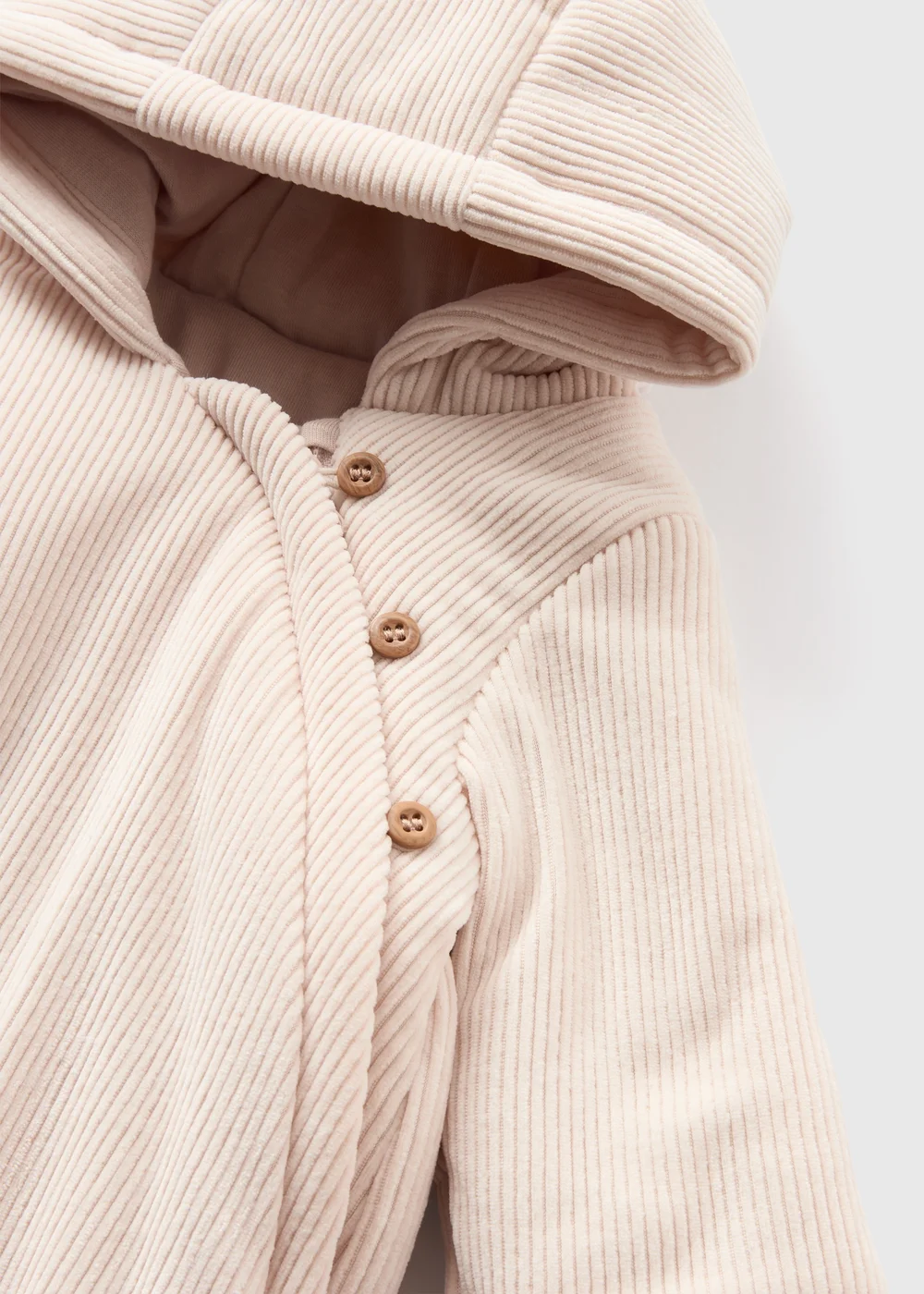 Baby Cream Velour Ribbed Pramsuit (Newborn-18mths) - 0-3 months Image 2