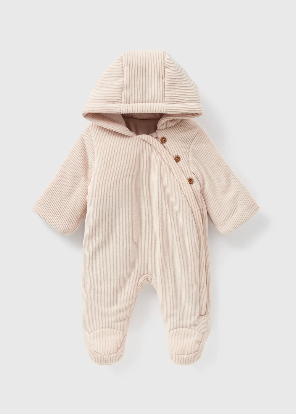 Baby Cream Velour Ribbed Pramsuit (Newborn-18mths) - 0-3 months Image 1