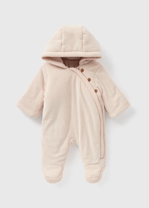 Baby Cream Velour Ribbed Pramsuit (Newborn-18mths) - 0-3 months Image 1