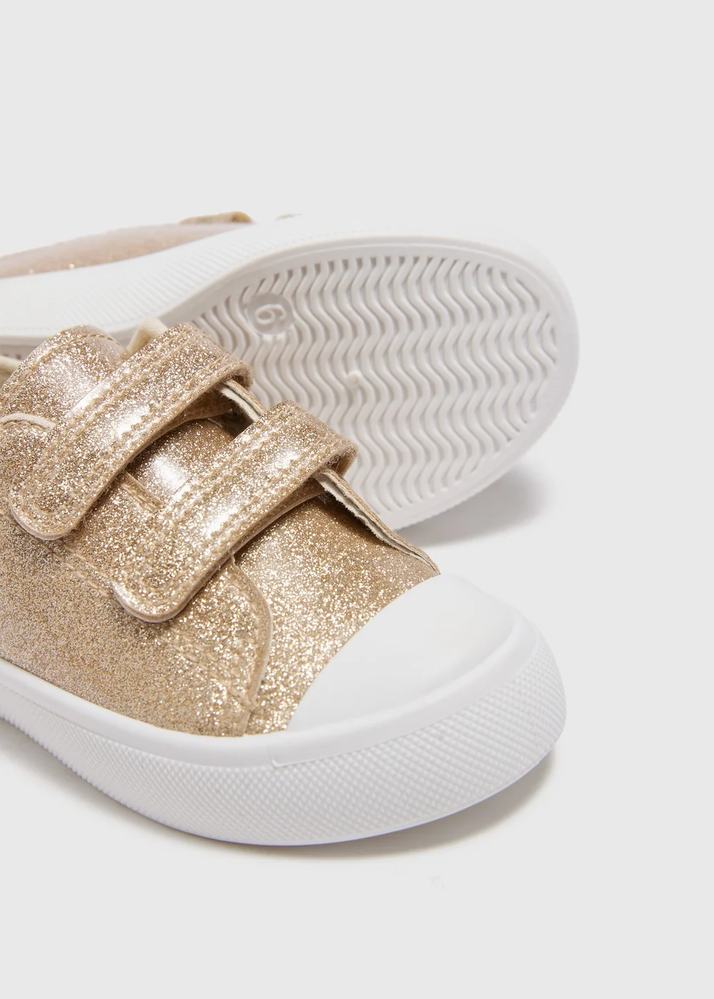 Girls Gold Glitter Trainers (Younger 4-12) - Size 4 Infants Image 2