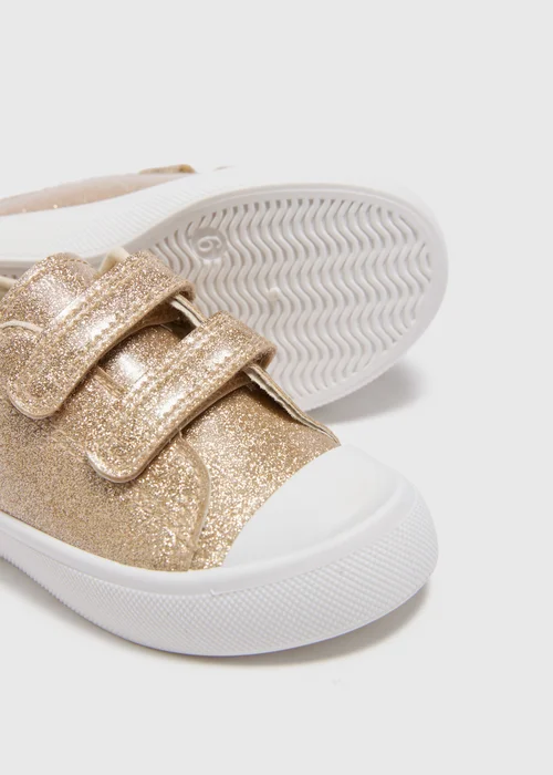 Girls Gold Glitter Trainers (Younger 4-12) - Size 4 Infants Image 2