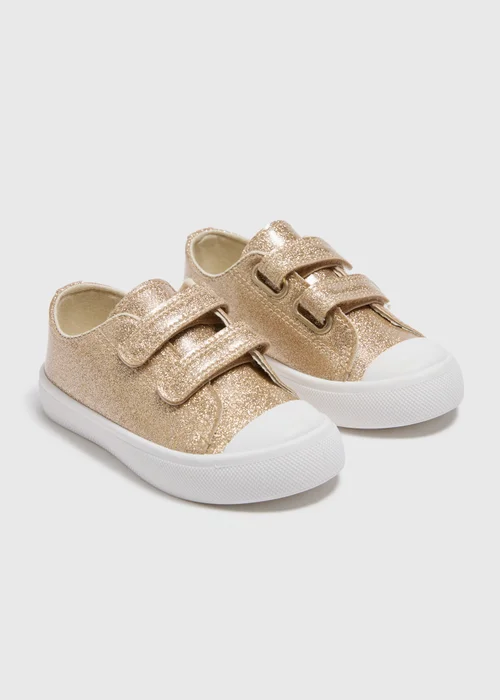 Girls Gold Glitter Trainers (Younger 4-12) - Size 4 Infants Image 1