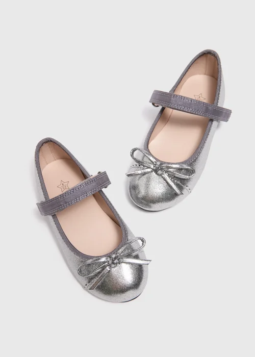 Girls Silver Glitter Ballet Flats (Younger 4-Older 2) - Size 4 Infants Image 2