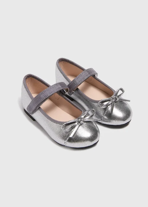 Girls Silver Glitter Ballet Flats (Younger 4-Older 2) - Size 4 Infants Image 1