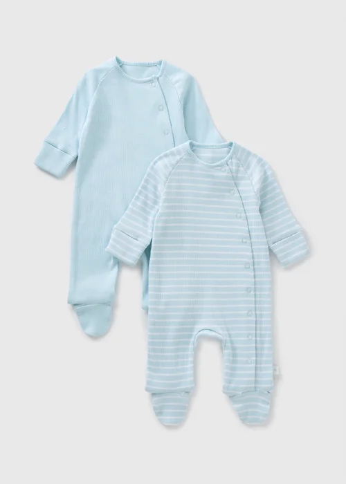 2 Pack Baby Blue Ribbed Sleepsuits (Newborn-12mths) - Age 0 - 3 Months Image 1