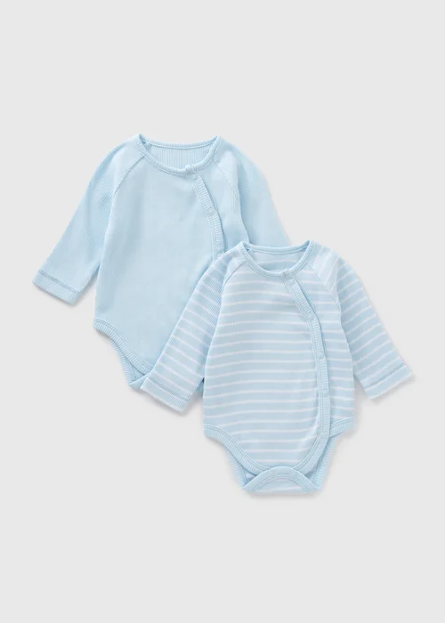 2 Pack Baby Blue Ribbed Bodysuits (Newborn-18mths) - 0-3 months Image 1