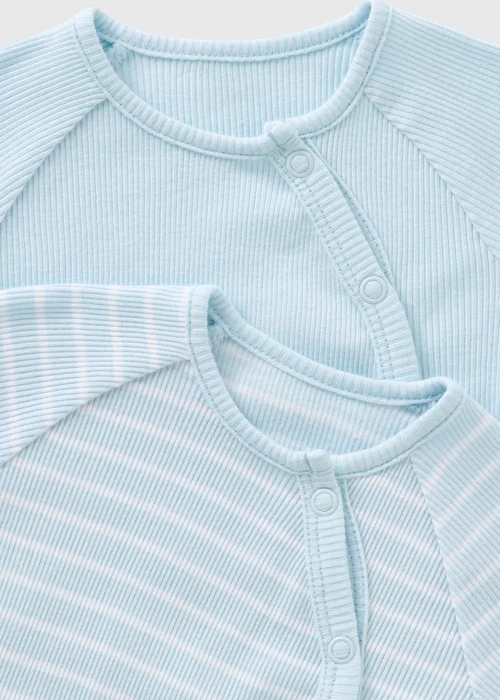 2 Pack Baby Blue Ribbed Bodysuits (Newborn-18mths) - 0-3 months Image 2