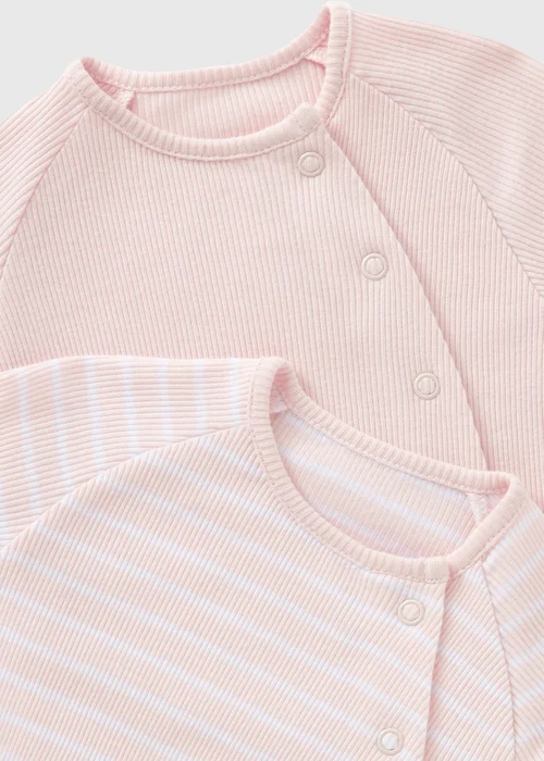 2 Pack Baby Ribbed Sleepsuits (Newbron-12mths) - Age 0 - 3 Months Image 2