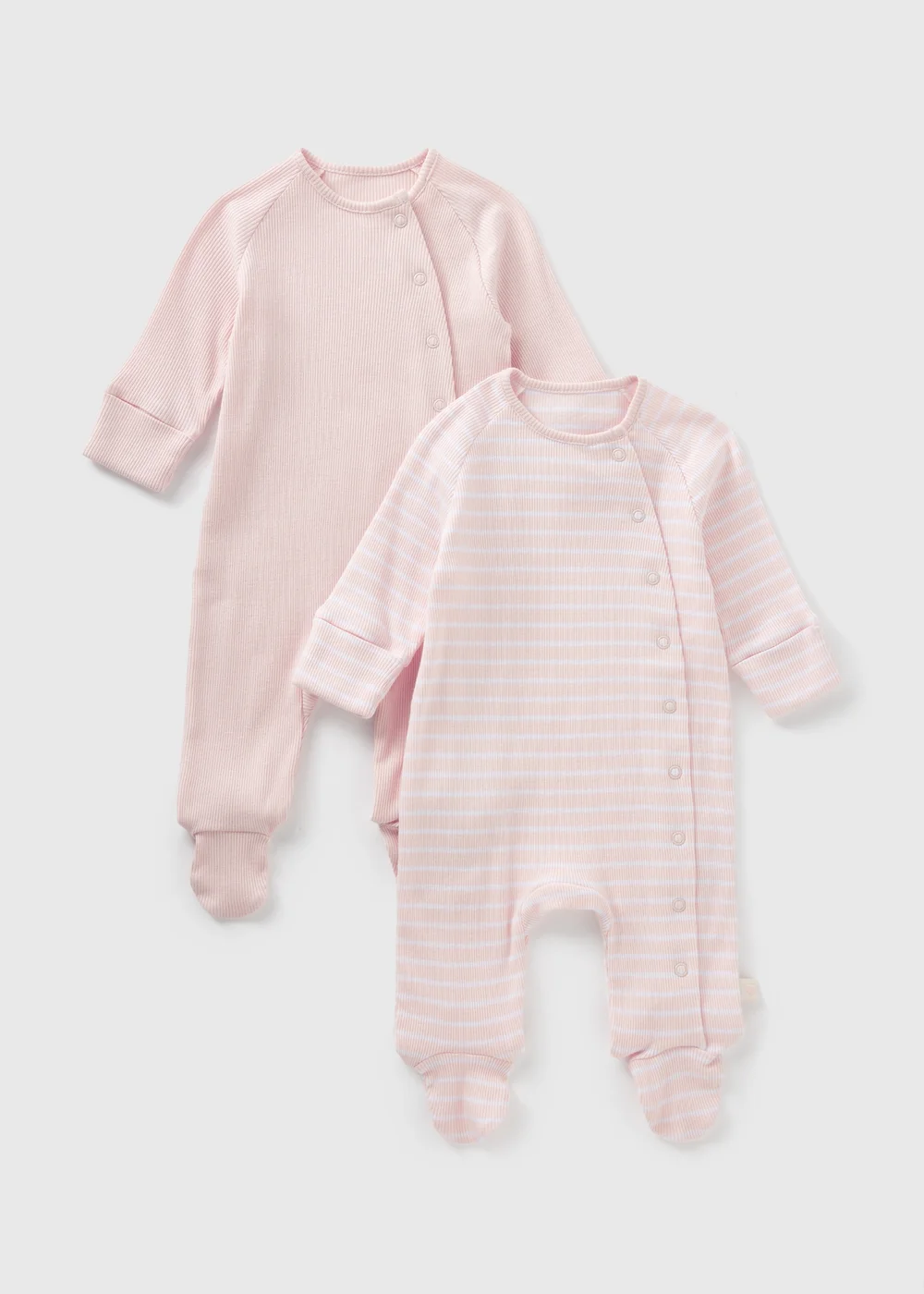 2 Pack Baby Ribbed Sleepsuits (Newbron-12mths) - Age 0 - 3 Months Image 1