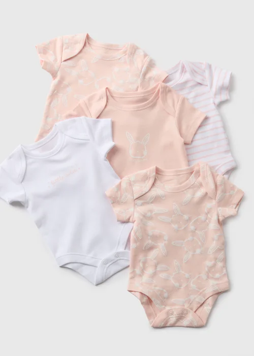 Baby 5 Pack Pink Bunny Bodysuits (Newborn-23mths) - 0-3 months Image 2