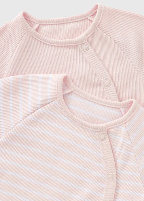 2 Pack Baby Pink Ribbed Bodysuits (Newborn-18mths) - 0-3 months Image 2