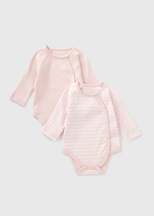 2 Pack Baby Pink Ribbed Bodysuits (Newborn-18mths) - 0-3 months Image 1