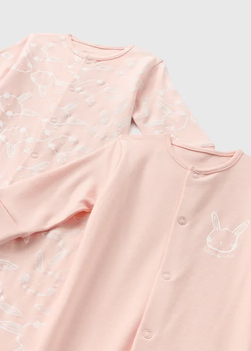 2 Pack Baby Pink Bunny Sleepsuits (Newborn-23mths) - Age 0 - 3 Months Image 2